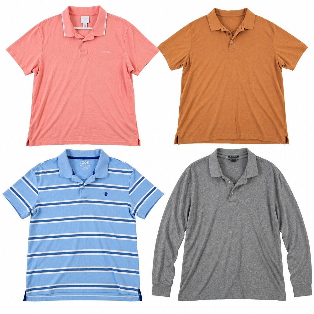 Mixed Brands Lot of 4 Men's 2XL Polo Shirts Calvin Klein Eddie Bauer Cotton Blue